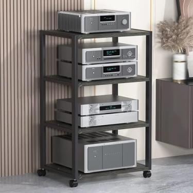 Imagem de WUHUQN Rack de áudio, suporte de mídia AV móvel de 2/3/4 camadas, suporte de TV estéreo para leitor de CD, estilo industrial, adequado para casa/escritório/teatro, armário de armazenamento de mídia