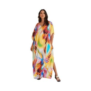 Imagem de Vestidos Kaftan para mulheres plus size maiô cobrir caftan maxi vestid