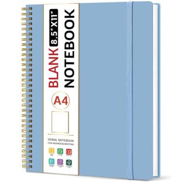 Imagem de Taja Caderno em branco espiral para trabalho 21,6 cm x 28 cm, cadernos grandes A4 para mulheres e homens, diário de esboço, capa dura de plástico, encadernado em espiral, azul