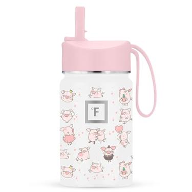 Imagem de IRON °FLASK Garrafa de água infantil - tampa de palha, 20 adesivos de nome, aço inoxidável isolado a vácuo, copo de viagem de parede dupla, caneca - Piggy Time, 293 g