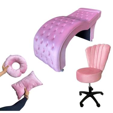Imagem de Kit Maca M1 60 + Mocho Pétala + Kit Almofadas Veludo Rosa Chiclete - In9 Decor