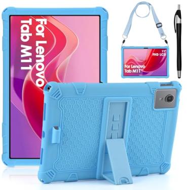 Imagem de DETUOSI Capa compatível com Lenovo Tab M11/K11 LTE de 11 polegadas (TB-330FU/330XU), ângulos de visualização múltipla, capa de silicone macio antiestresse com alça de ombro e caneta Stylus, azul