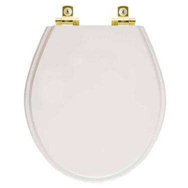 Imagem de Assento Sanitário Com Amortecedor Ravena Cinza Real Para Vaso Deca Com Ferragem Dourada