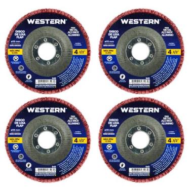 Imagem de Kit 4 Discos Flap De Lixa 4.1/2 Grão Grosso 115mm Lixadeira - Western