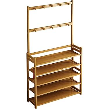 Imagem de LIFOND Sapateira, sapateira, árvore, sapateira de bambu, com cabideiro, moderno e simples, organizador de sapatos de 5 níveis para entrada, corredor, prateleira, armário de armazenamento, decoração de