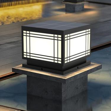 Imagem de CUTPOIY Poste de luzes solares para uso ao ar livre, alojamento de alumínio, lanterna de pedestal, impermeável, exterior, paisagem, caminho, luz, moderno, movido a energia solar, lâmpadas de pilar de