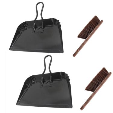 Imagem de Conjunto de 2 pá de lixo e escova de metal – Panela de pó de aço resistente de 30,5 cm com alça, pá de lixo portátil para uso interno, externo e lareira