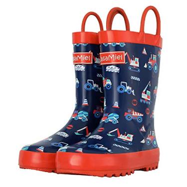 Imagem de Botas de chuva CasaMiel infantis unissex para meninos e meninas, botas de chuva de borracha natural feitas à mão para crianças Botas para Niños, Engineering Truck, 3 Little Kid