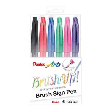 Imagem de Caneta Brush Pentel Sign Pen Com 6 Cores