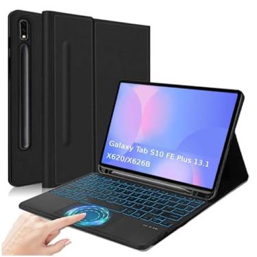 Imagem de QYiiD Capa com teclado Touchpad para Galaxy Tab S10 FE+/S10 FE Plus 13,1 polegadas, capa de teclado para tablet inteligente destacável retroiluminada em 7 cores com suporte para caneta S para Tab S10