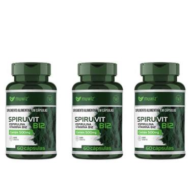 Imagem de Kit 3 Spiruvit Spirulina e Vitamina B12 60 Cápsulas Muwiz