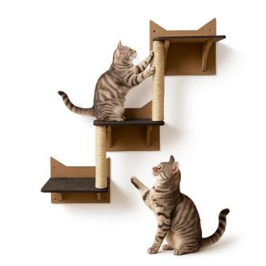 Imagem de Conjunto Escalador Gato Parede Prateleira Poleiro Escada Brinquedo Arr
