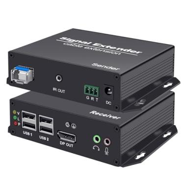 Imagem de Torileaf Extensor DisplayPort KVM sobre fibra 20 KM | 4 portas USB 2.0 para impressora/mouse/webcam | Latência zero 4K a 30Hz | IR/RS232/extensor de áudio | Adaptador de fibra para PC/MacOS/servidor