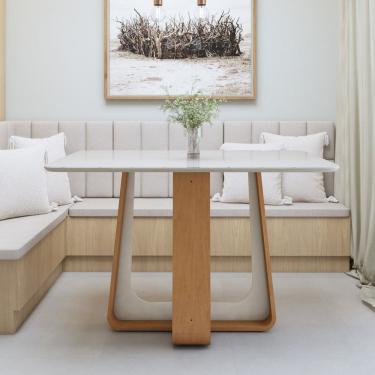 Imagem de Mesa de Jantar Retangular 120cm Tampo com Vidro  Sintonia Amêndoa Clean/Off White