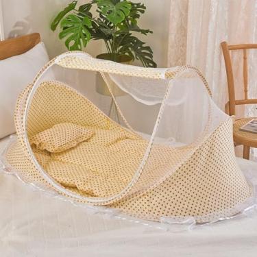 Imagem de Berço Portátil com Mosquiteiro para Bebê, Cama Acolchoada Dobrável com Travesseiro, Proteção Contra Mosquitos, Ideal para Viagem, Compacto e Confortável KOALAECOM® (Bege)