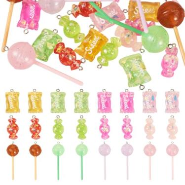 Imagem de Boutigem 24 pingentes de resina pirulito, pingentes coloridos de doces com glitter em pó, imitação de pingentes, sobremesa fofa, comida doce, enfeite para pendurar para artesanato faça você mesmo