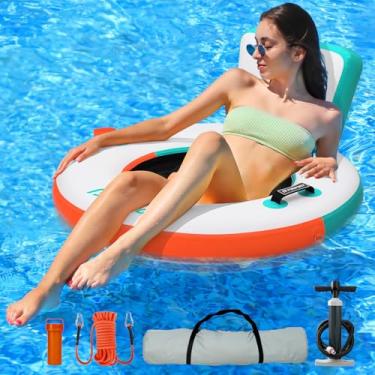 Imagem de FBSPORT Plataforma flutuante de doca inflável, rede de água inflável de 9 cm deck flutuante para lago com suporte de copos, anel flutuante redondo Sunchill, boia de piscina boia espreguiçadeira, verde