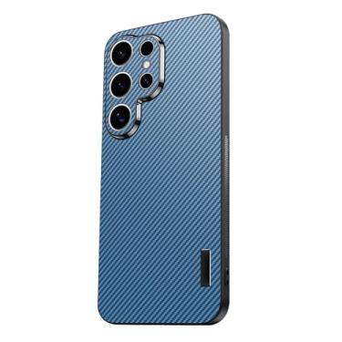 Imagem de HAO RIYLN Capa para Samsung Galaxy S25 Ultra/S25 Plus/S25, Proteção de Câmera Ultra Fina Capa de Fibra de Carbono Textura Anti Impressão Digital, Azul, S25plus