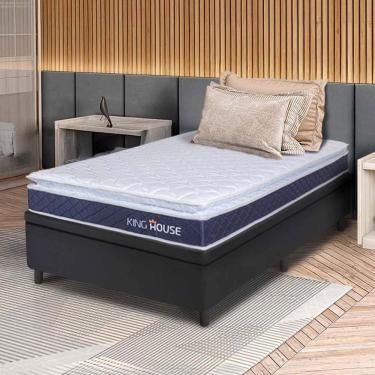 Imagem de Conjunto Box Baú Preto Durban Azul Espuma D28 Solteiro 96x203x64 - King House