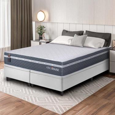 Imagem de Conjunto Box Baú Branco Cairo Cinza Molas Ensacadas Queen 158x198x71 - King House
