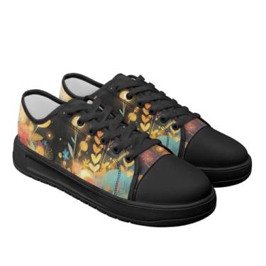 Imagem de GOSTONG Tênis feminino casual de lona antiderrapante cano baixo tênis feminino com cadarço aumento de altura preto tamanho 35-44, Lâmpada Wildflower, 35