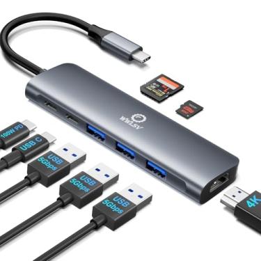 Imagem de Adaptador multiportas USB C 8 em 1 com HDMI 4K 60Hz, 5Gbps 3 portas USB 3.0, 100W PD, porta USB-C, leitor de cartão SD/TF, estação de ancoragem USB C portátil para MacBook Air/Pro, Dell XPS, Lenovo,