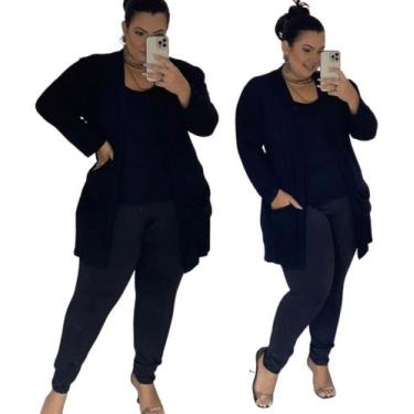 Imagem de Sobretudo Plus Size Feminino Cardigan Canelado Moda Inverno do 48 ao 5