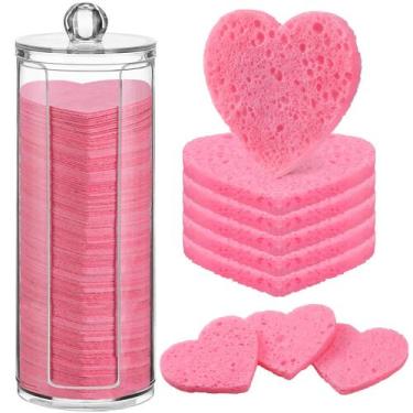 Imagem de Esponjas faciais comprimidas Sieral 120 unidades com recipiente rosa