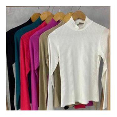 Imagem de Blusa manga longa gola alta malha canelada feminino - Filó Modas, m, B