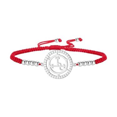 Imagem de EUEAVAN Pulseira Sigil of Lilith tornozeleira Hecate corda trançada feita à mão corda vermelha da sorte amuleto gótico tripla lua deusa joias mitologia pagã bruxaria presente mulheres homens
