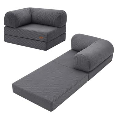 Imagem de COMAX Sofá-cama dobrável, cama dobrável para cadeira, sofá dobrável, cama conversível para adultos, cadeira futon, sofá de chão pequeno para espaços, quarto, sala de estar, quarto de hóspedes, cinza