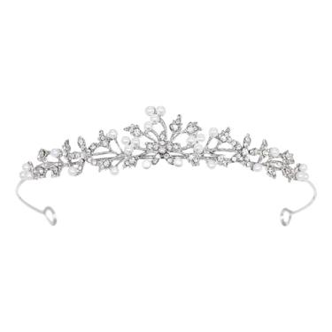 Imagem de Tiara de flor com strass coroa de casamento brilhante coroa decorativa de prata com glitter tiara de cristal tiara de pérola sintética tiara princesa tiara de cabelo para fantasia de festa