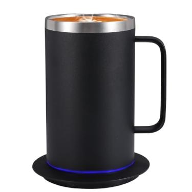 Imagem de Conjunto de aquecedor de copo USB, caneca de café elétrica de aço inoxidável 8/18 com desligamento automático de 10H, caneca de autoaquecimento para mesa de 500 ml, preta