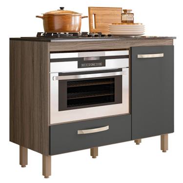 Imagem de Balcão de Cozinha Fit 1 Porta e 1 Gaveta com Tampo MDP para Cooktop - Nicioli Carvalho Nature/Chumbo