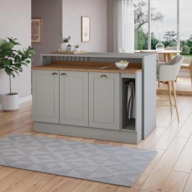 Imagem de Balcão com Ilha Gourmet 3 Portas com Tampo Americana Henn - Cinza /Nat