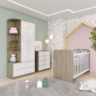 Imagem de Quarto de Bebê Berço Mini Cama Guarda Roupa e Cômoda Sonho Encantado E