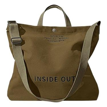 Imagem de Ghsiuly Bolsa feminina grande de lona do avesso com alça ajustável para trabalho, viagens, compras, Caqui, One Size
