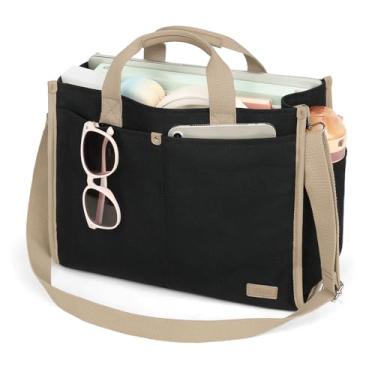 Imagem de Marvolia Bolsa de lona para mulheres com bolsos bolsa transversal de trabalho bolsa de ombro bolsa de ombro bolsa para todos os dias, Preto, Extra Large, Viagem universitária praia academia