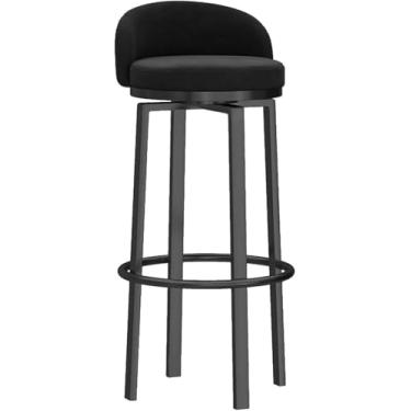 Imagem de Cadeiras De Bar Giratórias De Veludo Preto, Altura Ajustável Com Encosto - Bancos De Metal 360° Para Cozinha, Casa, Restaurantes, Black, 65cm