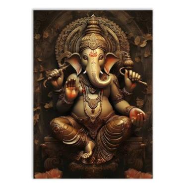 Imagem de Placa Decorativa Religioso Ganesha Hinduísmo Estatua Dourada Decoração Poster Quarto Sala