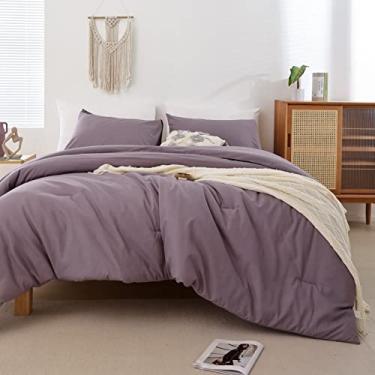 Imagem de ROSGONIA Edredom King extragrande 128 x 120, 3 peças Super King Plus (1 edredom roxo empoeirado e 2 fronhas), conjunto de cama king extragrande leve