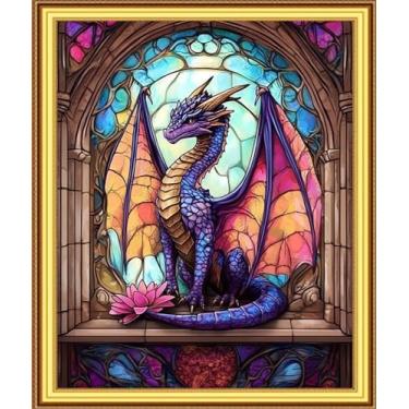 Imagem de Foxnyart Kits de ponto cruz estampado, gama completa de kits de bordado para iniciantes e adultos 11CT padrões de bordado arte artesanato DIY kit de bordado - flor de dragão colorida 40,6 x 50,8 cm