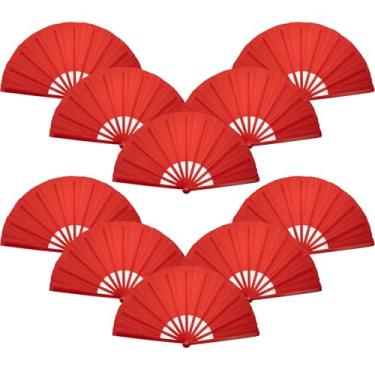 Imagem de QIRMIZI 10 peças de botas no chão leque de dança - Grande ventilador dobrável de rave para kung fu chinês, dança, festivais de música, carnavais, casamentos, eventos EDM, festas e decorações, vermelho