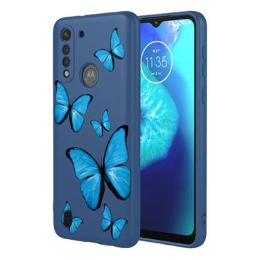 Imagem de KOARWVC Capa de celular para Moto G8 Power Lite, XT2055-2 capa fofa com estampa de borboleta design fino protetor macio TPU bumper capa de telefone para Motorola Moto G8 Power Lite borboleta azul