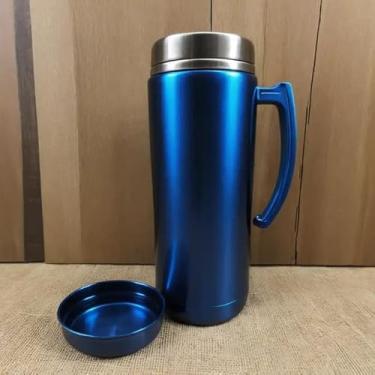 Imagem de Caneca Térmica Parede Dupla em Aço Inox Azul 950ml com Tampa Rosqueável - Estilo Esportivo