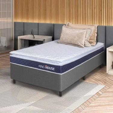 Imagem de Conjunto Box Cinza Durban Azul Espuma D28 Solteiro 96x203x57 - King House