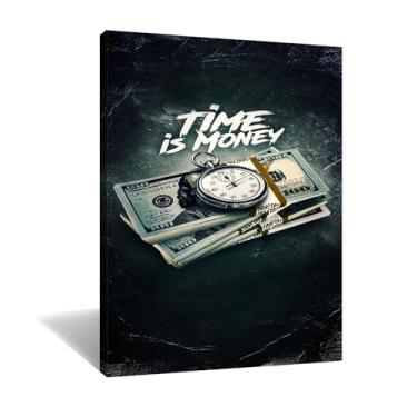 Imagem de QYHART Arte De Parede Em Tela Inspiradora, Pôster Impresso, Tempo É Dinheiro, Imagens Motivacionais, Pintura Vintage, Decoração Para Casa, Sala Estar, Quarto, Escritório, Emoldurada, Pronta Pendurar