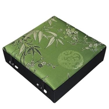 Imagem de Only My Live Home Caixa de armazenamento de anel de brocado de seda chinesa com 16 grades, moldura de madeira, brincos colecionáveis, caixas de joias, caixas de embalagem com pingente de tecido (verde