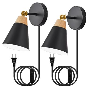 Imagem de phemlec Conjunto De 2 Arandelas Parede, Com Cúpula Metal, Interruptor Tomada, Luminária Braço Articulado Para Decoração Interna, Quarto, Corredor, Sala Estar, Leitura, Preta