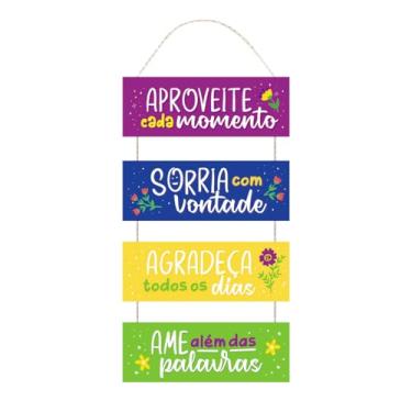 Imagem de Placa Decorativa Colorida com Corda Frase Motivacional 25x55